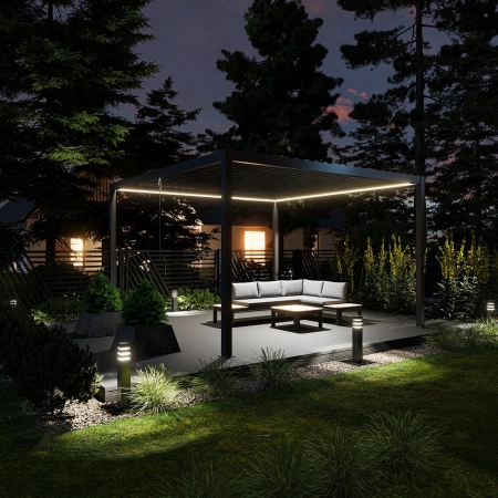 Pergolă de grădină pentru terasă din aluminiu NORDVIC Skyline LED Light 4 x 4 m Antracit