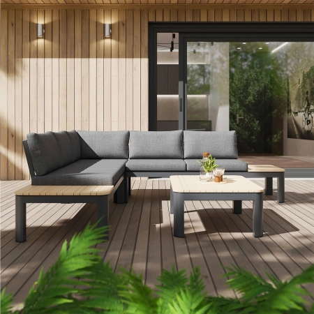 Colțar de grădină din aluminiu BELLANTI Milano Lounge pentru 4 persoane | Dark Grey