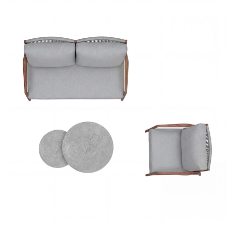 Set de relaxare din aluminiu BELLANTI Prato pentru 3 persoane + măsuță | Gri | Teak