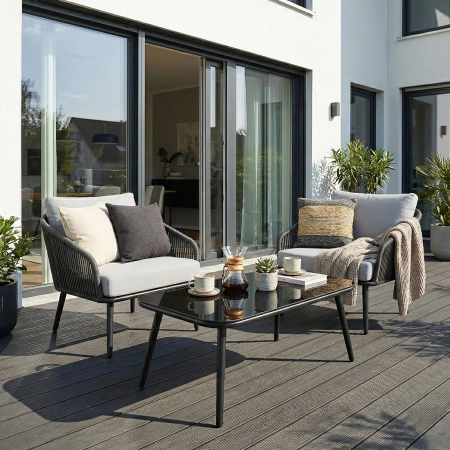 Set de relaxare din aluminiu BELLANTI Livorno 2 persoane + măsuță, Gri și Negru