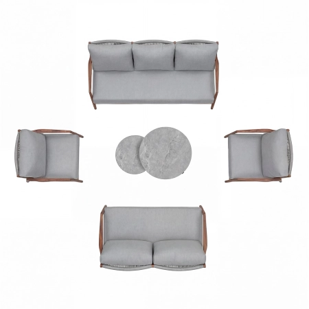 Set de relaxare din aluminiu BELLANTI Prato pentru 7 persoane + măsuță | Gri | Teak