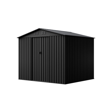 Magazie metalică pentru unelte NORDVIC Magni 283x251 cm + Uși glisante 182 cm, Zincată, Acoperiș în două ape, Ventilație, Cold Grey