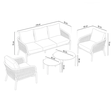 Set de relaxare din aluminiu BELLANTI Carrara pentru 2 persoane + 2 x măsuță | Bej