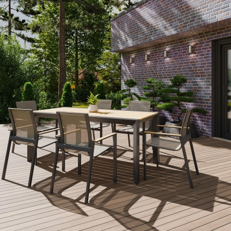 Masă pentru setul de dining de grădină BELLANTI Verona Luna | Dark Grey – masă din aluminiu cu blat din teak