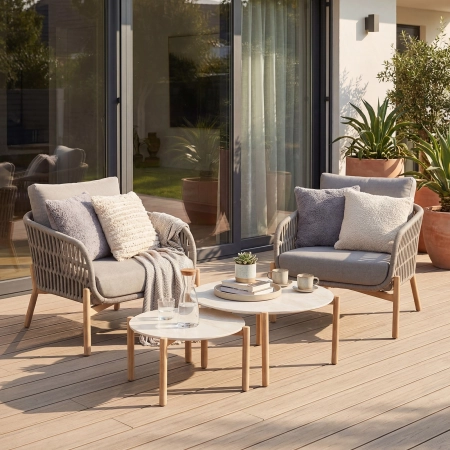 Set de relaxare din aluminiu BELLANTI Carrara pentru 2 persoane + 2 x măsuță | Bej închis