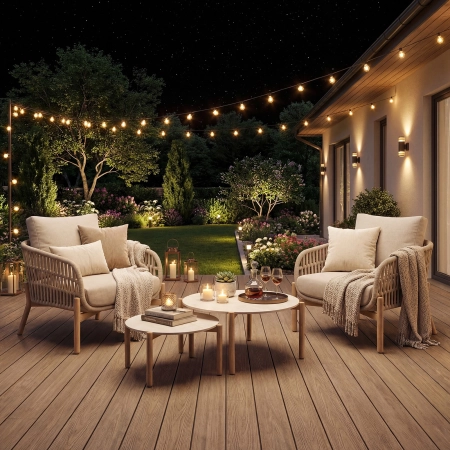Set de relaxare din aluminiu BELLANTI Carrara pentru 2 persoane + 2 x măsuță | Bej