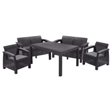 Set de mobilier de grădină Corfu Fiesta pentru 6 persoane – 2 fotolii, 2 canapele și masă mare - ratan sintetic - grafit, KETER