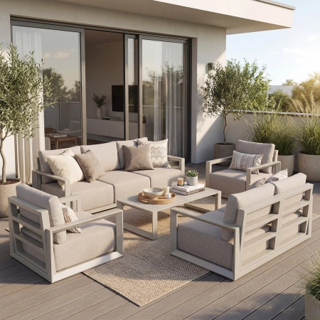 Set de relaxare din aluminiu BELLANTI Empoli pentru 7 persoane + măsuță | Bej