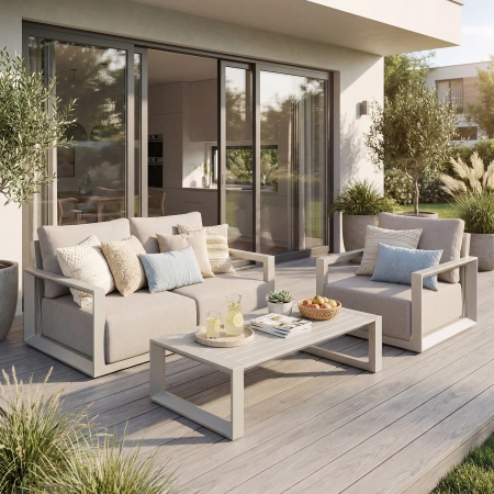 Set de relaxare din aluminiu BELLANTI Empoli pentru 3 persoane + măsuță | Bej