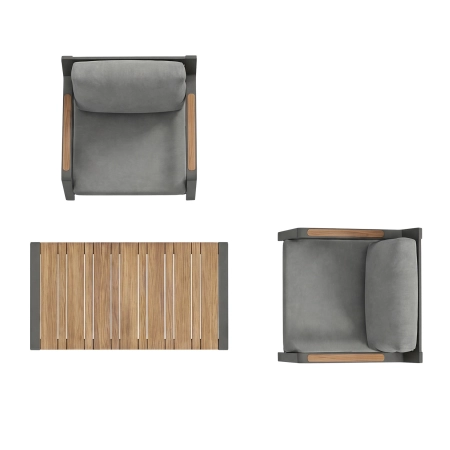 Set de relaxare din aluminiu BELLANTI Certaldo pentru 2 persoane + măsuță | Antracit | Gri | Teak