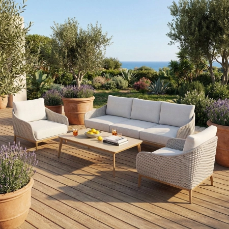 Set de relaxare din aluminiu BELLANTI Pienza pentru 5 persoane + măsuță | Bej