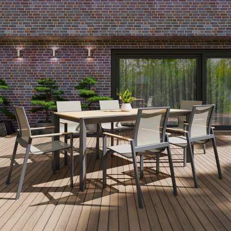 Masă pentru setul de dining de grădină BELLANTI Verona Luna | Dark Grey – masă din aluminiu cu blat din teak