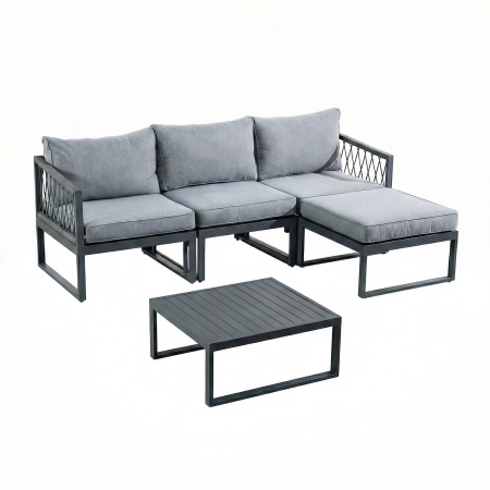 Set de relaxare din aluminiu BELLANTI Arezzo pentru 4 persoane + măsuță | Gri | Negru