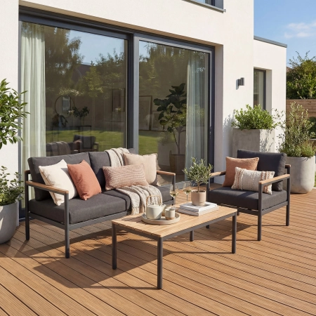 Set de lounge din aluminiu BELLANTI Bucine 3 persoane + măsuță | Negru | Teak