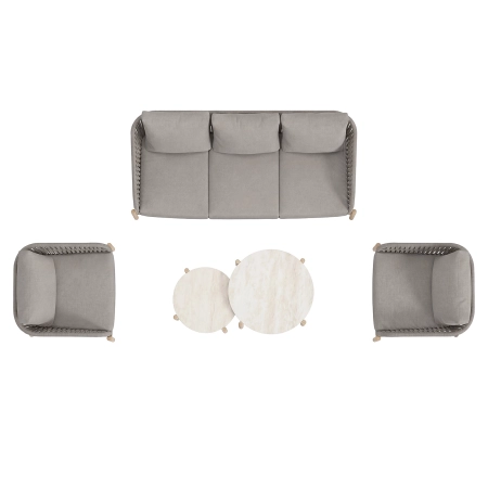 Set de relaxare din aluminiu BELLANTI Carrara pentru 5 persoane + 2 x măsuță | Bej închis