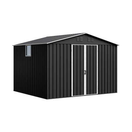 Magazie metalică pentru unelte NORDVIC Thor 283x251 cm - uși batante, galvanizată, acoperiș în două ape, ventilație, Cold Grey