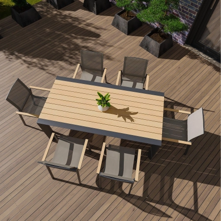 Masă pentru setul de dining de grădină BELLANTI Verona Luna | Dark Grey – masă din aluminiu cu blat din teak