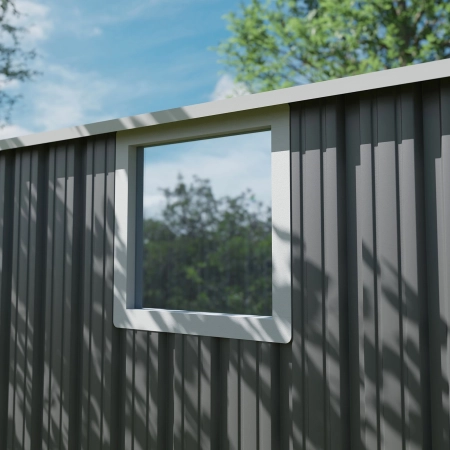 Căsuță metalică de grădină pentru unelte NORDVIC Thor 283x313 cm - uși batante, Zincată, Acoperiș în două ape, Ventilație, Light Grey