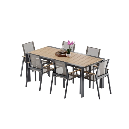 Masă pentru setul de dining de grădină BELLANTI Verona Luna | Dark Grey – masă din aluminiu cu blat din teak