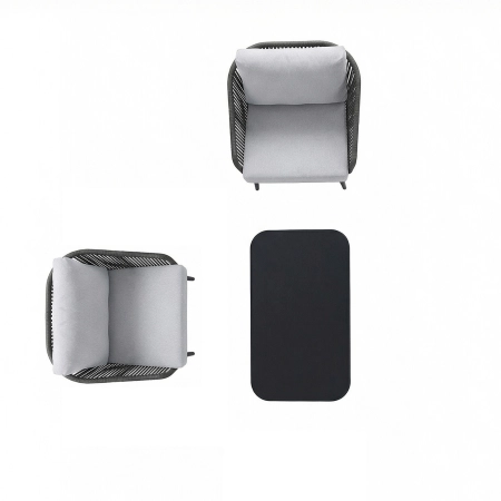 Set de relaxare din aluminiu BELLANTI Livorno 2 persoane + măsuță, Gri și Negru