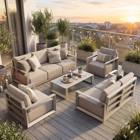 Set de relaxare din aluminiu BELLANTI Empoli pentru 7 persoane + măsuță | Bej