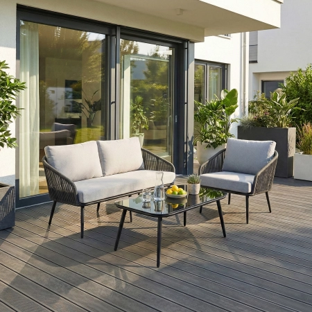 Set de relaxare din aluminiu BELLANTI Livorno 3 persoane + măsuță | Gri | Negru