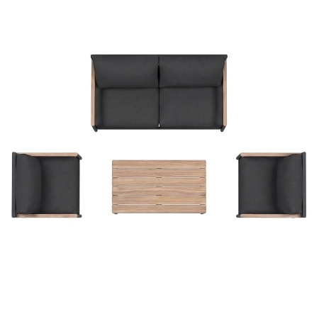 Set de relaxare din aluminiu BELLANTI Bucine pentru 4 persoane + măsuță | Negru | Teak