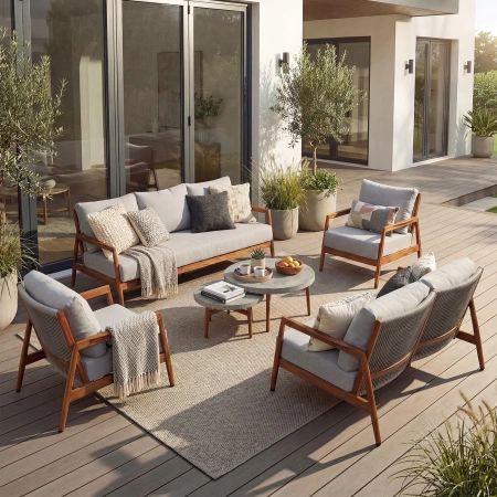 Set de relaxare din aluminiu BELLANTI Prato pentru 7 persoane + măsuță | Gri | Teak