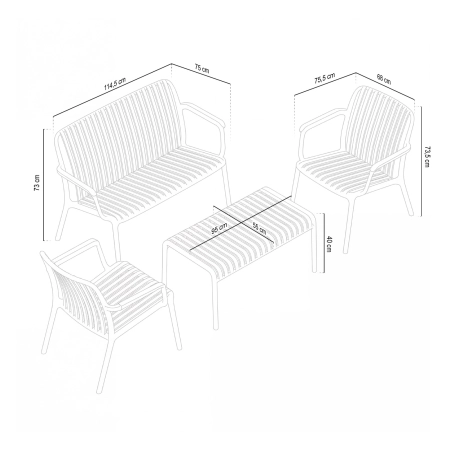 Set de grădină BELLANTI Trentino pentru 4 persoane | Bej