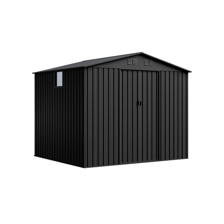 Magazie metalică pentru unelte NORDVIC Magni 283x251 cm + Uși glisante 182 cm, Zincată, Acoperiș în două ape, Ventilație, Cold Grey