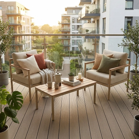 Set de relaxare din aluminiu BELLANTI Bucine pentru 2 persoane + măsuță | Bej | Tec