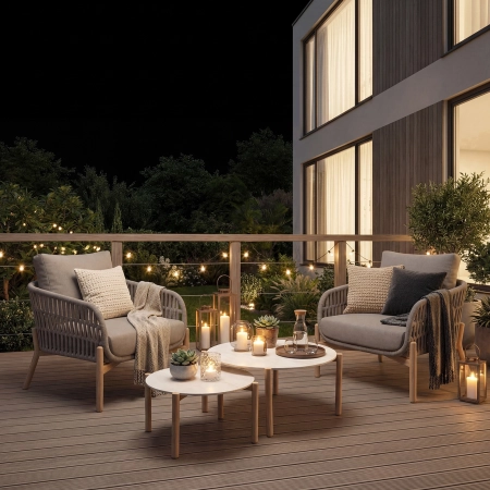 Set de relaxare din aluminiu BELLANTI Carrara pentru 2 persoane + 2 x măsuță | Bej închis