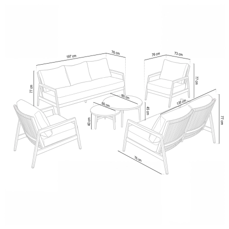 Set de relaxare din aluminiu BELLANTI Prato pentru 7 persoane + măsuță | Gri | Teak