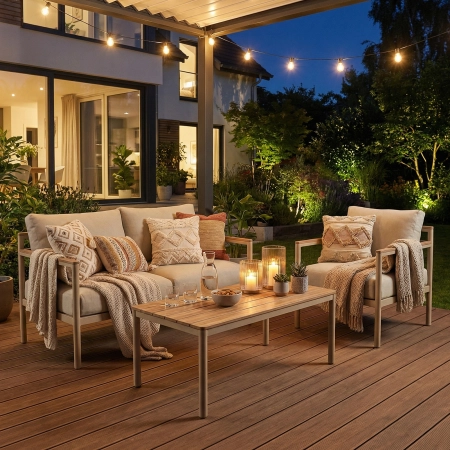 Set de relaxare din aluminiu BELLANTI Bucine pentru 3 persoane + măsuță | Bej | Teak