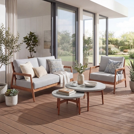 Set de relaxare din aluminiu BELLANTI Prato pentru 3 persoane + măsuță | Gri | Teak