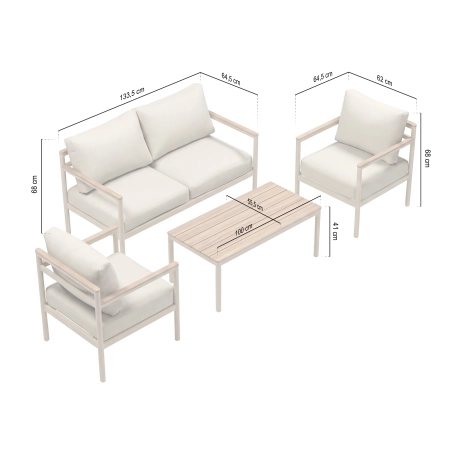 Set de relaxare din aluminiu BELLANTI Bucine pentru 3 persoane + măsuță | Bej | Teak