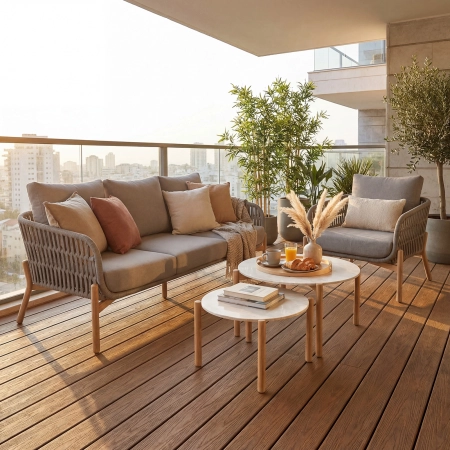 Set de relaxare din aluminiu BELLANTI Carrara pentru 4 persoane + 2 x măsuță | Bej închis