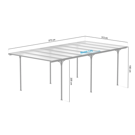 Copertină auto adăpost garaj NORDVIC Njord 3x6 - 313 x 573 x 205 cm cu policarbonat 6 mm, Cold Grey