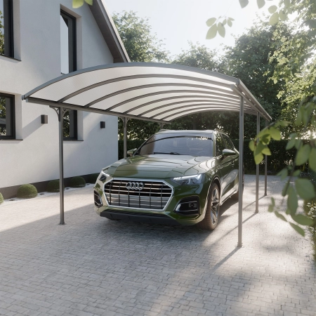 Copertină auto carport NORDVIC Frej 3x6 - 302 x 580 x 230 cm cu policarbonat 6 mm, Cold Grey