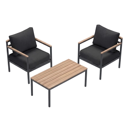 Set de relaxare din aluminiu BELLANTI Bucine 2 persoane + măsuță | Negru | Tec