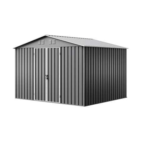 Magazie metalică pentru unelte NORDVIC Thor 283x251 cm - uși batante, Galvanizată, Acoperiș în două ape, Ventilație, Light Grey