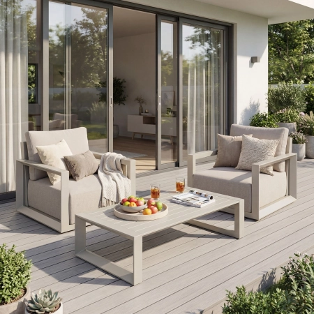 Set de relaxare din aluminiu BELLANTI Empoli pentru 2 persoane + măsuță | Bej