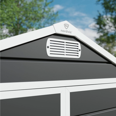 Căsuță de grădină scandinavă din material plastic NORDVIC Vidar 180 × 133 cm, Cold Grey