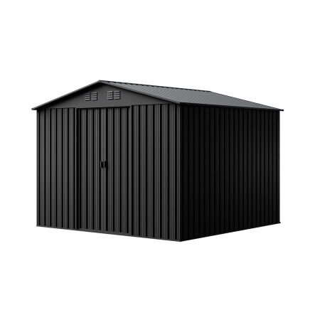 Magazie metalică pentru unelte NORDVIC Magni 283x189 cm + uși glisante 182 cm, galvanizată, acoperiș în două ape, ventilație, Cold Grey
