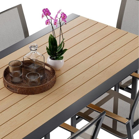 Masă pentru setul de dining de grădină BELLANTI Verona Luna | Dark Grey – masă din aluminiu cu blat din teak
