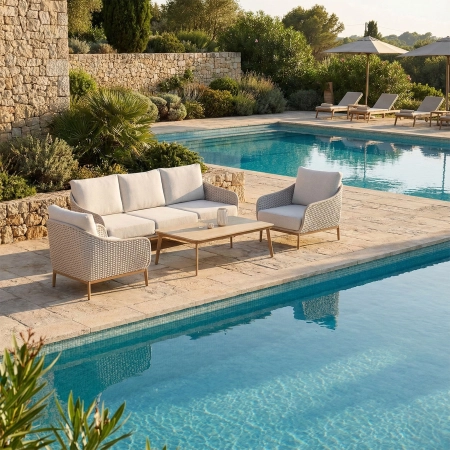 Set de relaxare din aluminiu BELLANTI Pienza pentru 5 persoane + măsuță | Bej