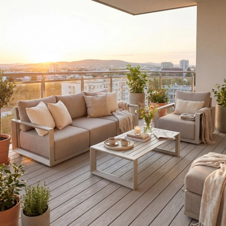 Set de relaxare din aluminiu BELLANTI Empoli pentru 4 persoane + măsuță | Bej