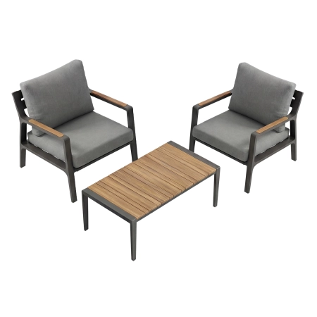 Set de relaxare din aluminiu BELLANTI Certaldo pentru 2 persoane + măsuță | Antracit | Gri | Teak