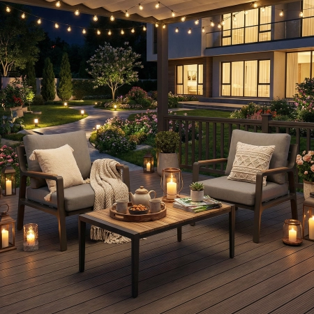 Set de relaxare din aluminiu BELLANTI Certaldo pentru 2 persoane + măsuță | Antracit | Gri | Teak