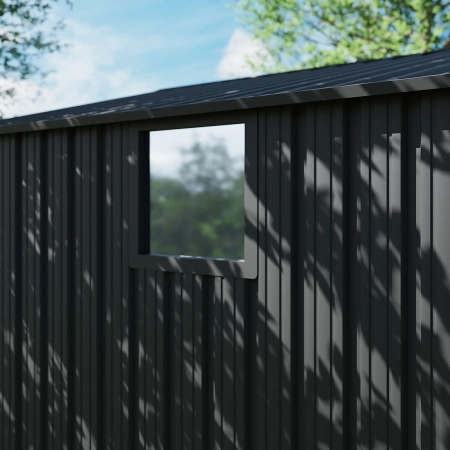 Magazie metalică pentru unelte NORDVIC Magni 283x189 cm + uși glisante 182 cm, galvanizată, acoperiș în două ape, ventilație, Cold Grey
